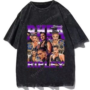 Rhea Ripley Graphic Black T-Shirt with Purple Accents